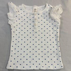 OshKosh B'gosh - White Top with Blue Dots and Lace Sleeves